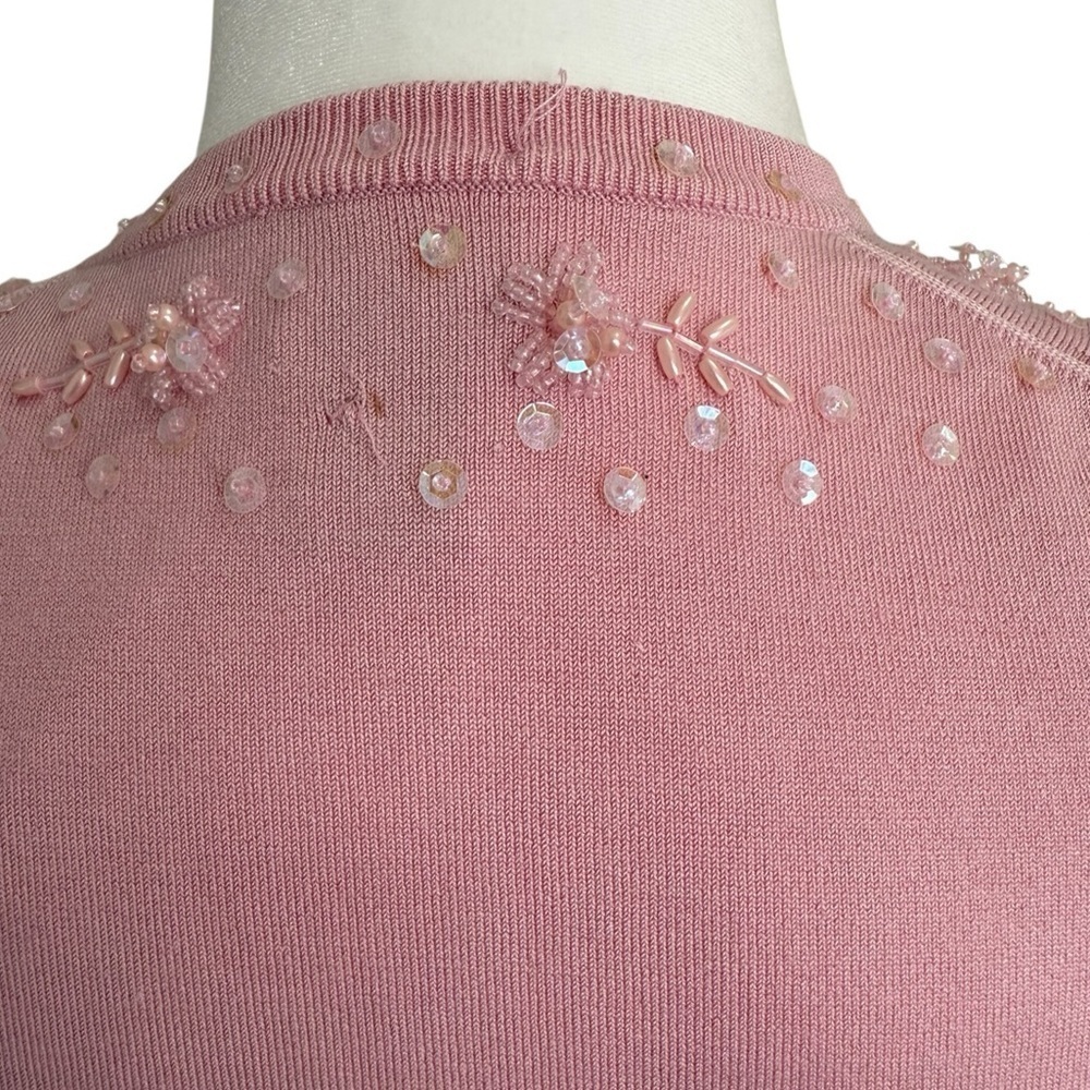 INC International Concepts Silk Blend Pink Sequin Beaded Cardigan Women’s Size S - Picture 3 of 13